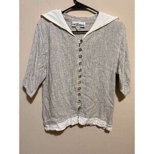 MASquerade Cotton  Vintage women classic short sleeve button down blouse Size L